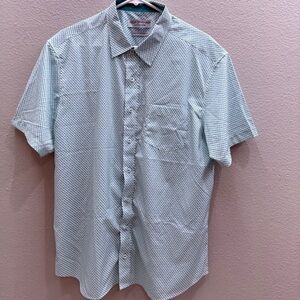 Nick Graham Mens Button Down Shirt XL White & Blue Pattern Stretch Short Sleeve